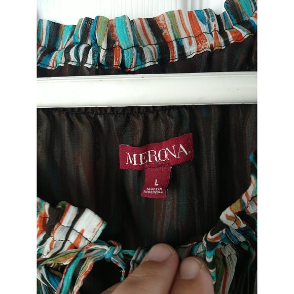 Merona Woman L Blouse V Neck Sheer Tank Lined SS Retro Flowy Business Casual - Picture 3 of 10